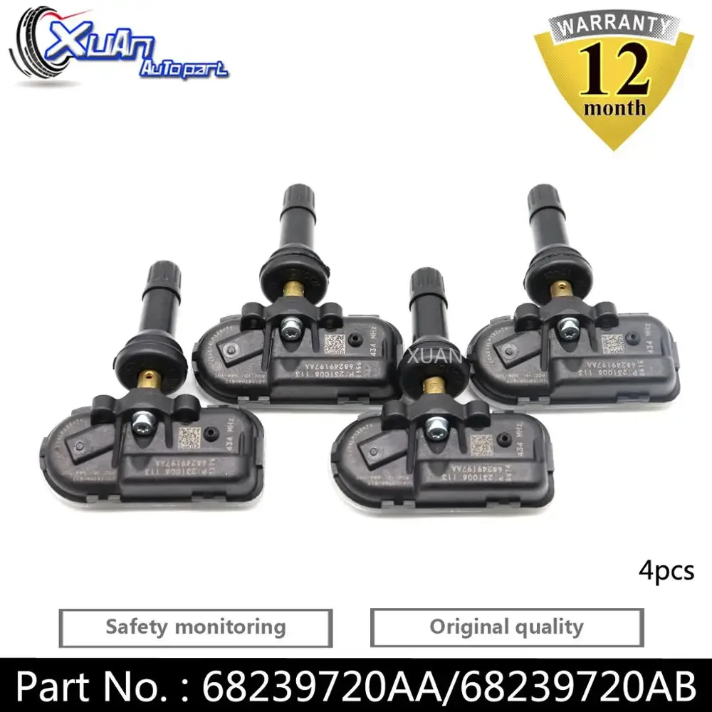 

XUAN 4pcs 68239720AA TPMS Tire Pressure Monitor Sensor For Jeep Cherokee Dodge Ram 1500 2500 3500 2014-2020 68239720AB 433Mhz