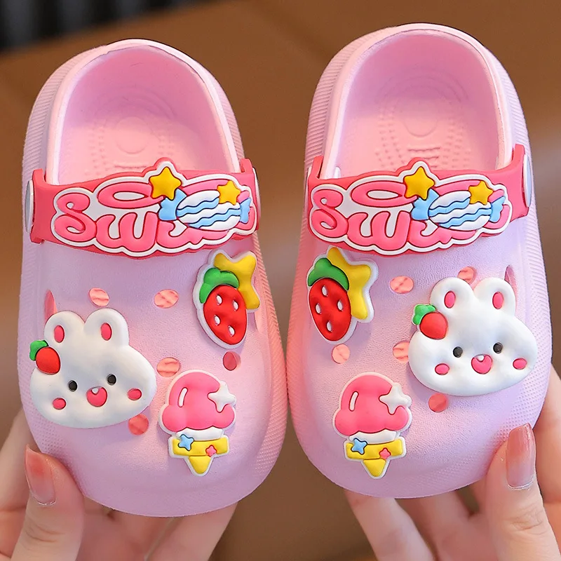 Summer Kids Slippers Sandals  Children\'s Shoes  Soft  Anti-Skid Cartoon DIY Design Hole Baby Shoes Sandy Beach For Boys Girls