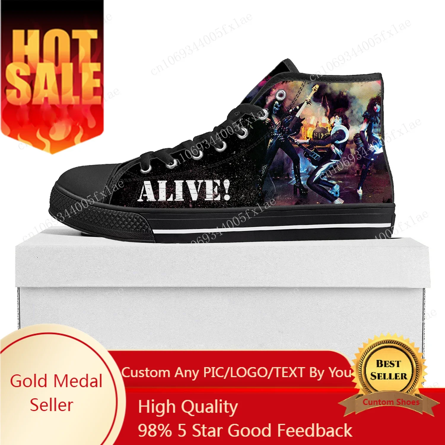 

Kiss Heavy Metal Rock Band Fashion High Top High Quality Sneakers Mens Womens Teenager Canvas Sneaker Couple Shoe Custom Shoe