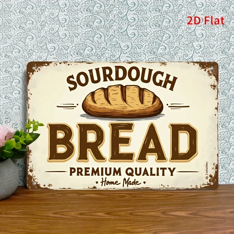 Vintage-Blechschild für Sauerteigbrot – Bauernhaus-Küchendekoration mit antikem Bäckerei-Look, robustes Aluminium-Metallschild, Wandkunst