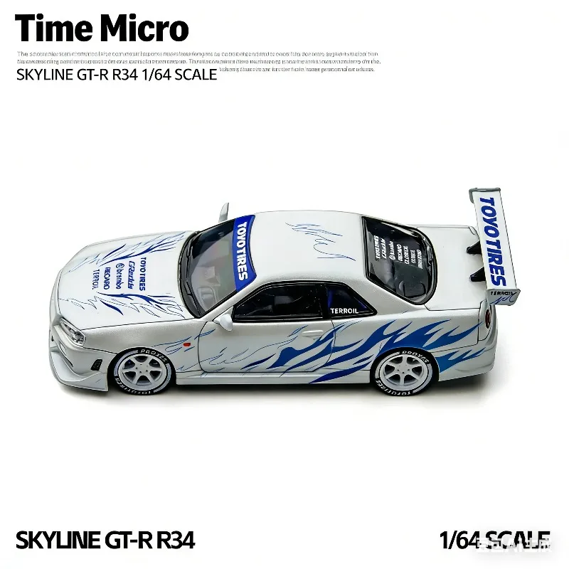 

Time Micro 1:64 Nissan GT-R R34 Skyline Simulation Static Alloy Car Model, Boys' Toy, Adult Collection Decoration Item.