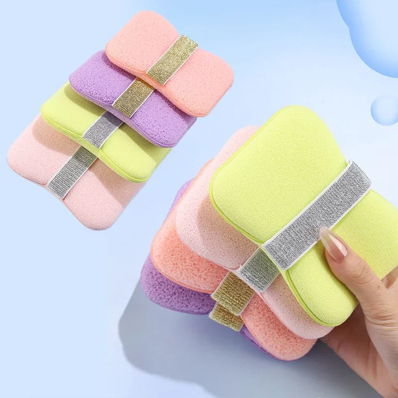 Éponge de bain 2 en 1, sac à savon pour lavage du visage, bouffante douce et propre, démaquillant réutilisable, tampons exfoliants pour le nettoyage quotidien, soins de la peau