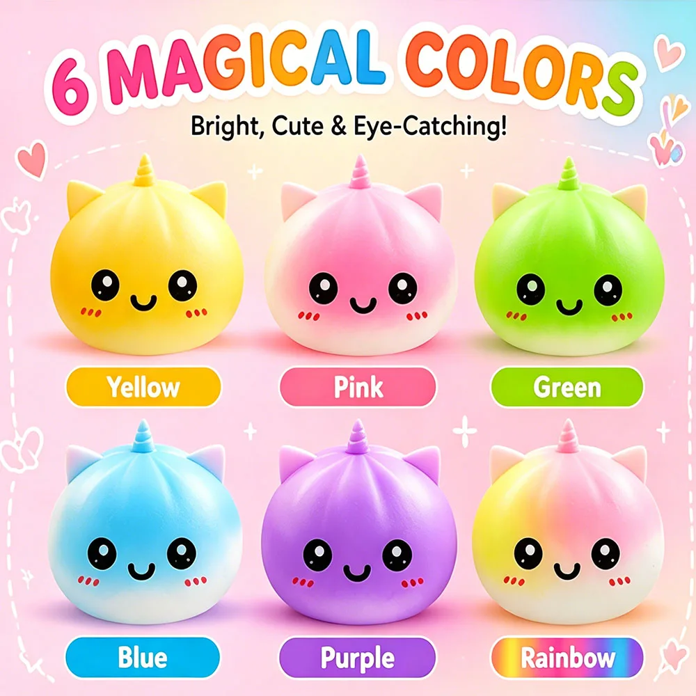 Unicorn Cat Ear Bao Bun Squishy Rainbow Gradient Soft Squeeze Anxiety Relief Office Desk Companion Vent Gadget Random Gift view 6