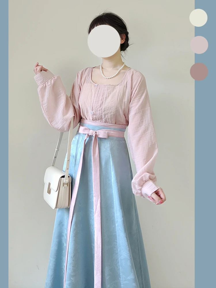 

Оригинальный Gu Yue Fang [Fen Dai] Tang Dynas, модифицированный садовый воротник, юбка с вышивкой и восемью разрезами, весна-лето, повседневная юбка...