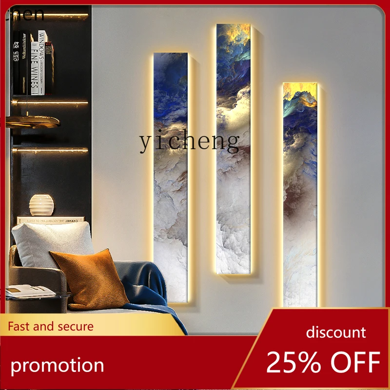 ZMLLight Luxury Modern Duplex Villa Staircase Narrow Long Strip Decorative Painting Vertical Abstract Luminous Painting