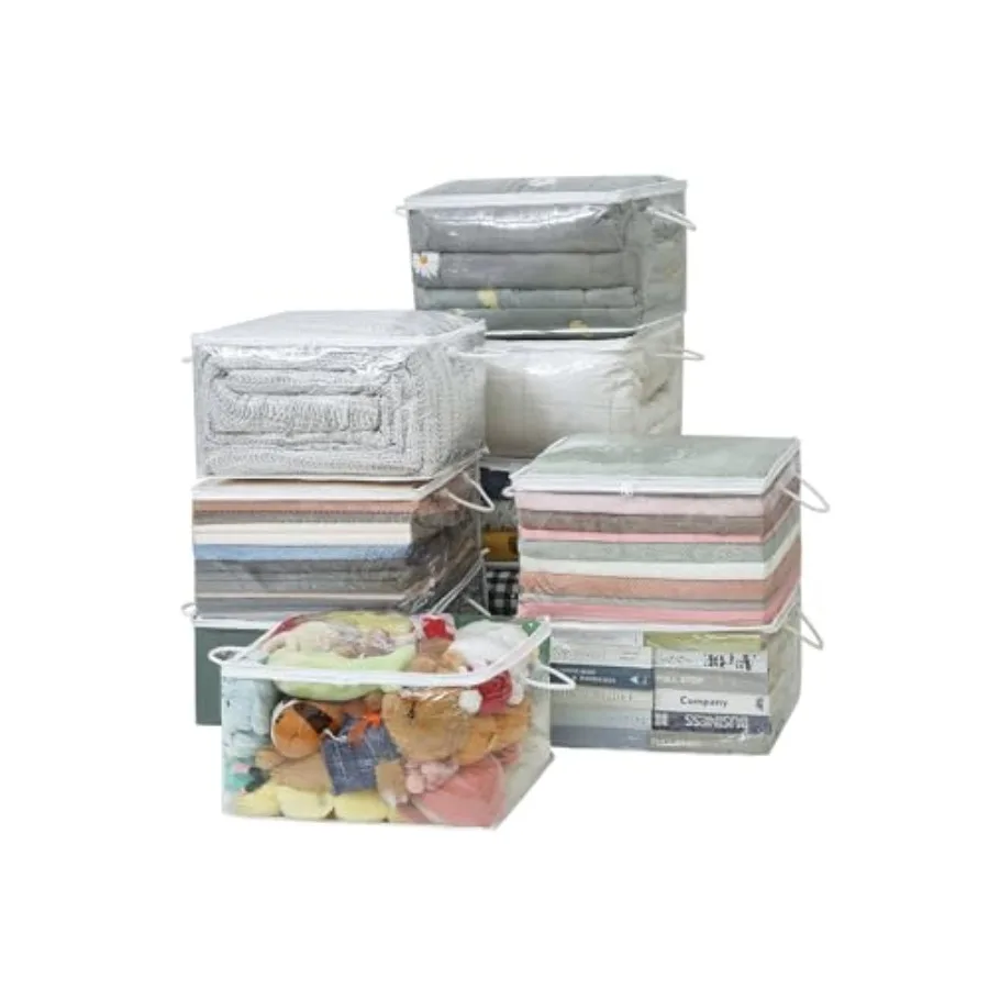 

10 PCS Clear Zippered Storage Bags with Handle, Sweater Storage with Zipper, Foldable Closet Organizer Bed Sheet Organizer, Cub