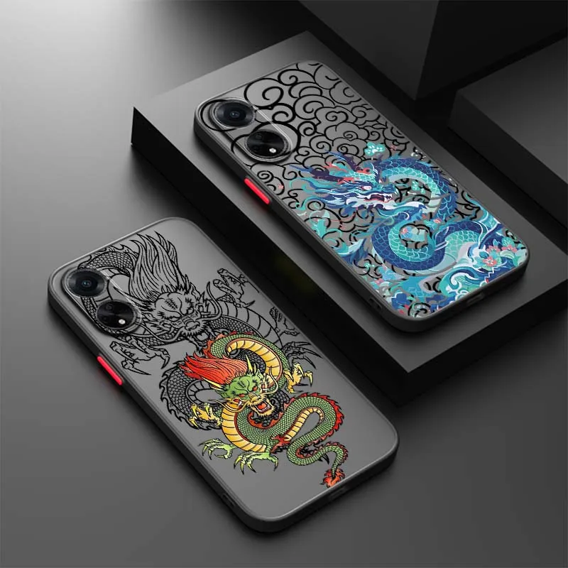 Funda de teléfono con diseño de dragón, arte creativo, para OPPO Find X3 X5 Lite Pro A98 A94 A93 A78 A79 A76 A58 A57 5G, translúcida esmerilada
