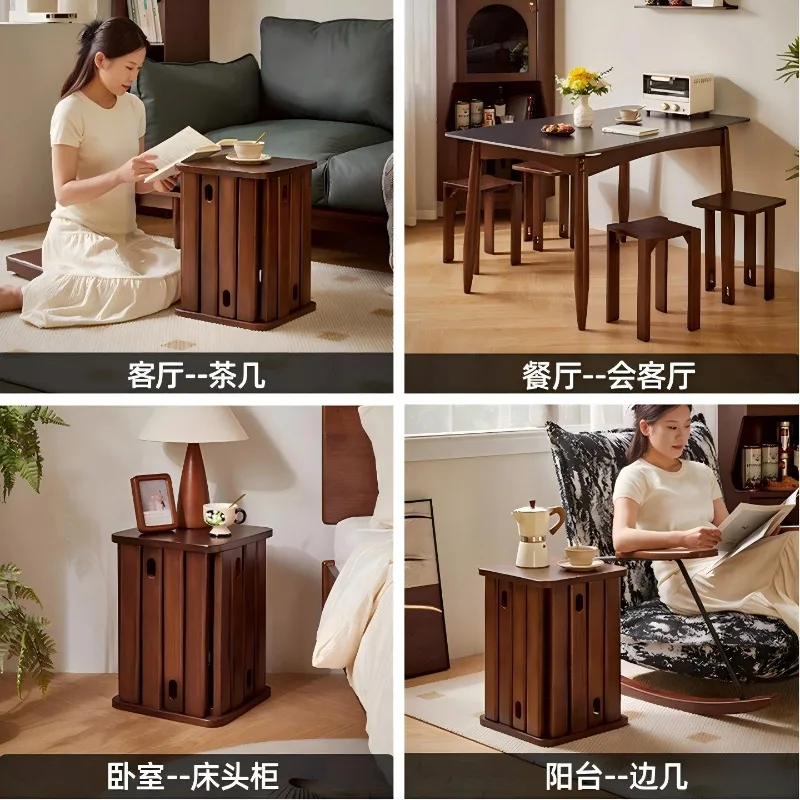 Four-in-one Side Solid Wood Stool Stackable Dining Table Stool Living Room Storage