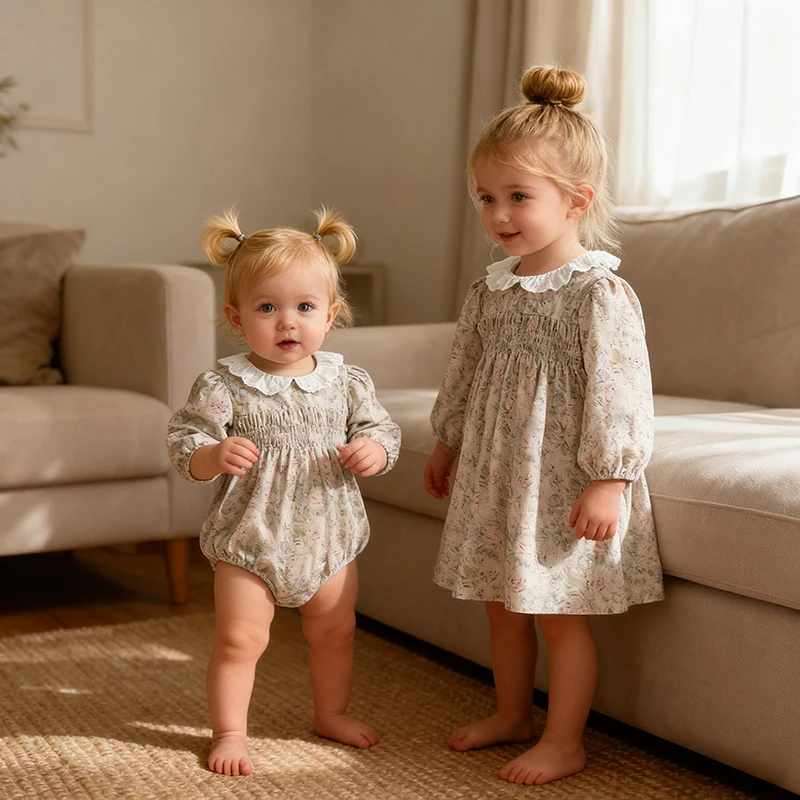 0-6Y Familie Schwester Passenden Blumen Kleid Neugeborenen Baby Mädchen Overall Schwestern Kleidung Prinzen Baumwolle Baby Kleid Herbst Baby Kleid
