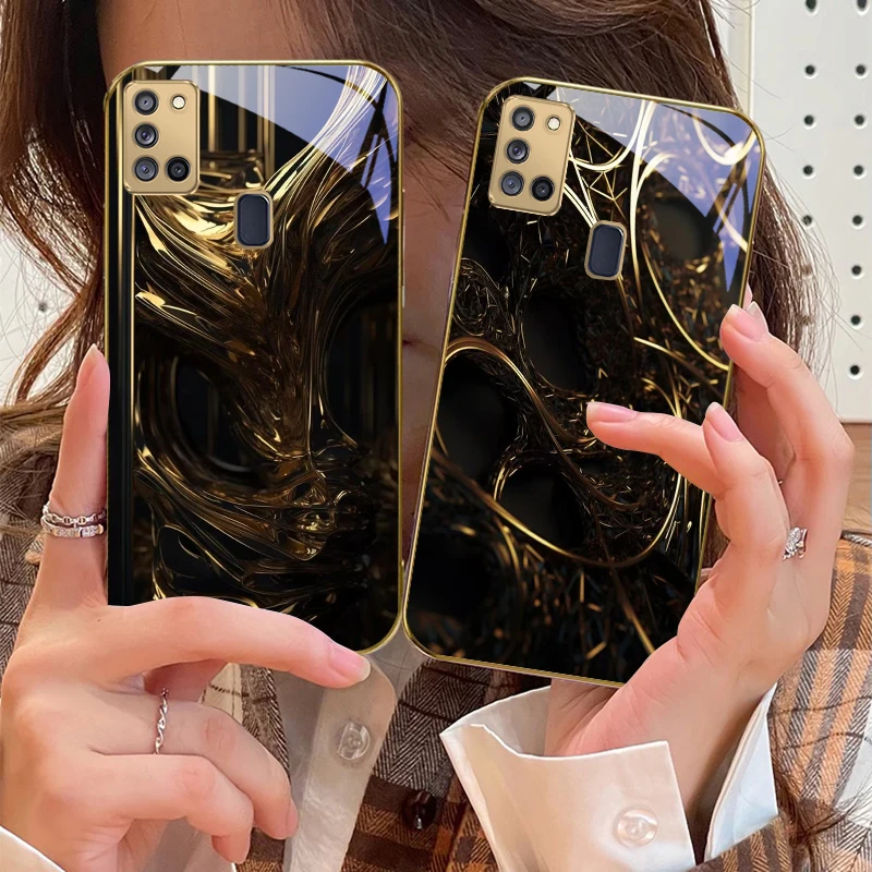 زيادة العواطف لسامسونج A 31 32 A33 A34 35 14 A15 13 16 25 26 50 52 53 54 55 56 70 71 72 73 حافظة هاتف زجاجية ذهبية