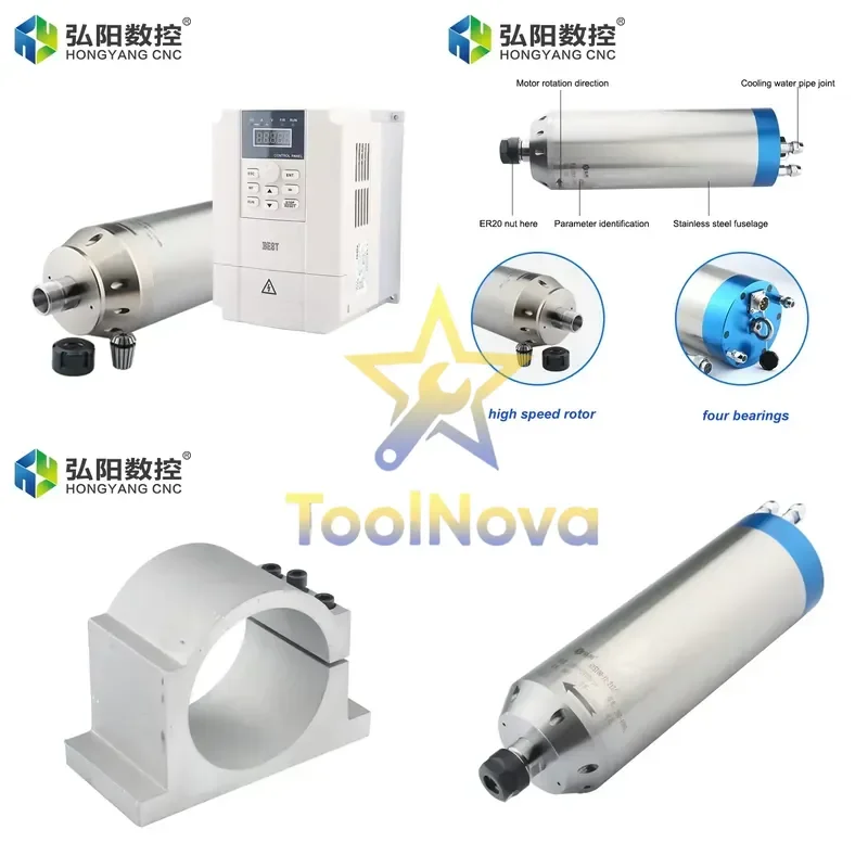 2026*Hotsale* Hycnc Spindle Motor Kit 3.7kw High-speed Stone Water-cooled Spindle Motor 24000 with 4.0kwBEST Inverter