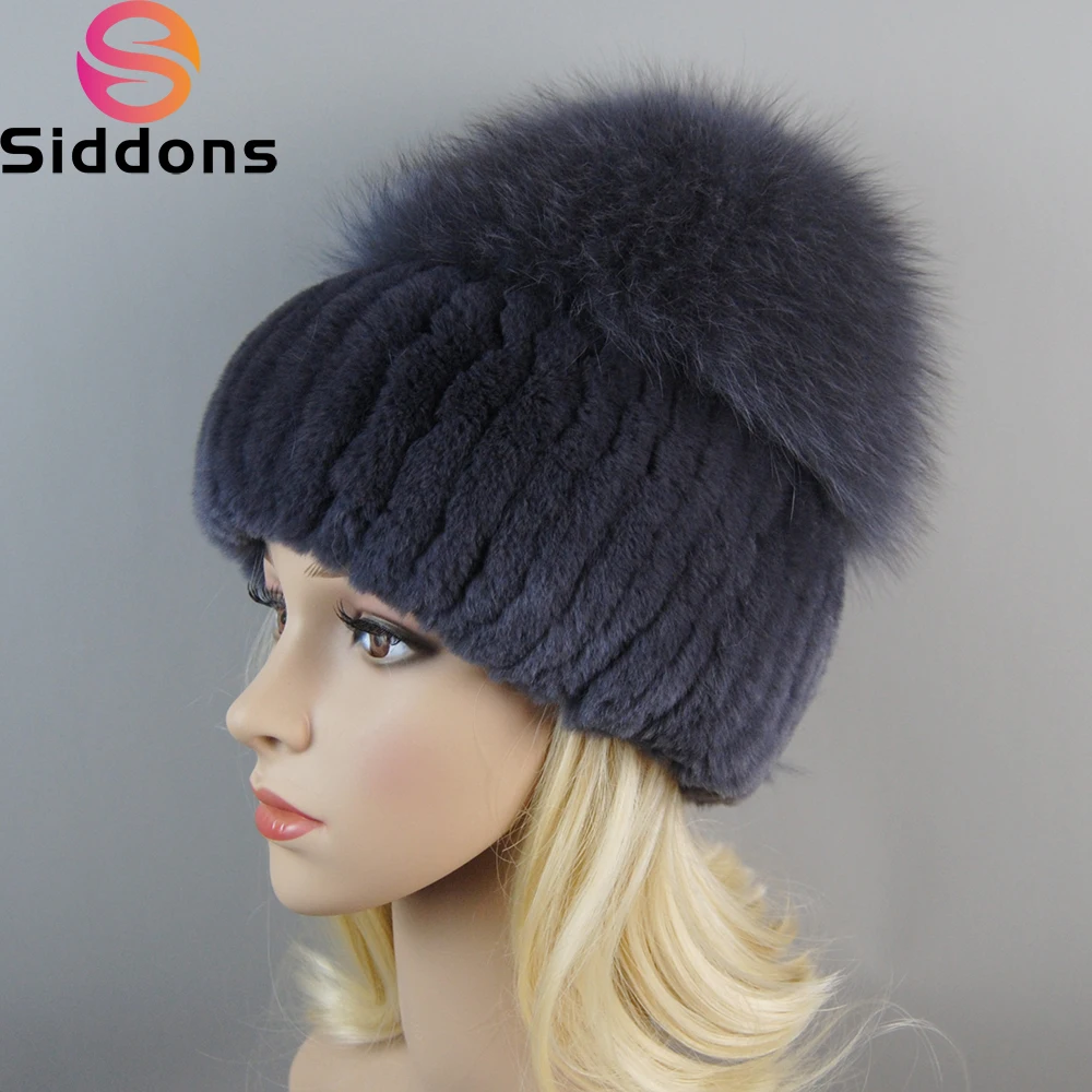 New Style Winter Outdoor Women Real Rex Rabbit Fur Hat For Natural Knit Fox Fur Caps Lady Warm 100% Genuine Rex Rabbit Fur Hats