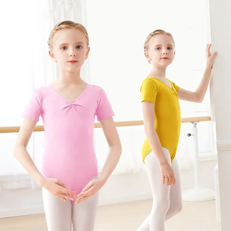 Children Kids Pink Cotton Short/Long Sleeve Bodysuit Купальнік Leotard Clothes Girls Ballet Dance Gymnastics Dancewear