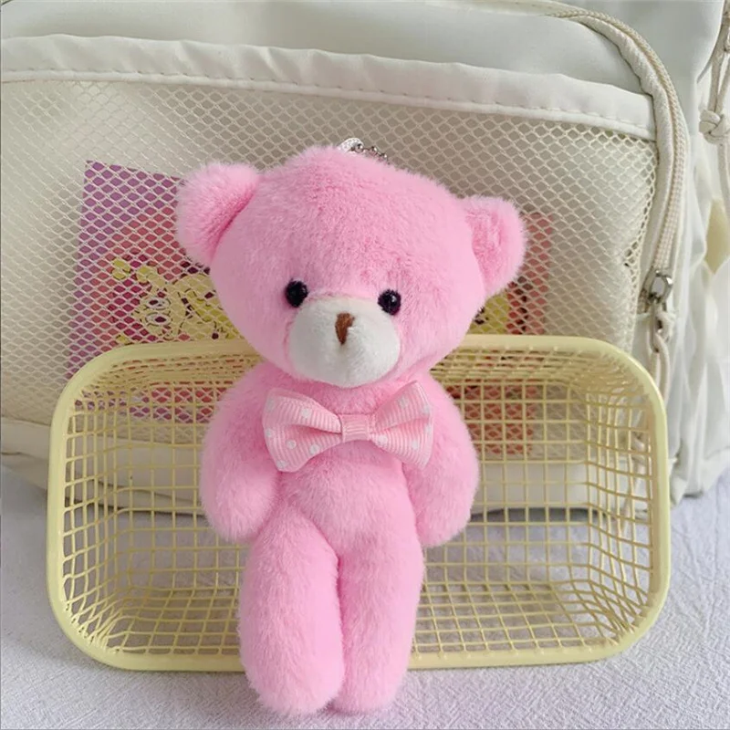 1PCS 13Cm 5 Color Plush Bow Bear Plush Toy Holiday Gift Children's Backpack Keychain Pendant Cute Doll