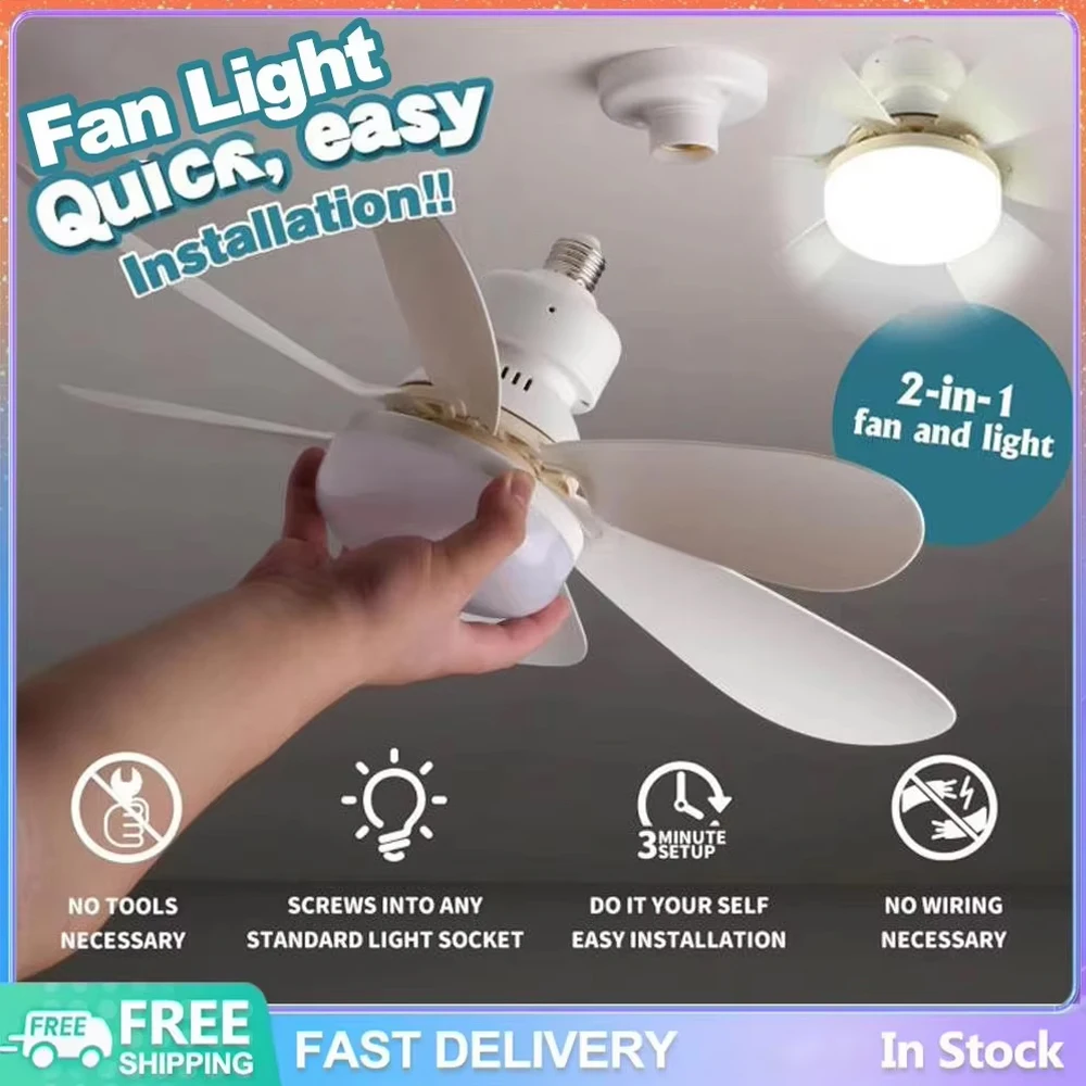 Ceiling Fan 2026 NEW E27 Electric Room Ceiling Lamp with Remote Control 110V 220V 3 Colors Available - Remote Adjustable Light