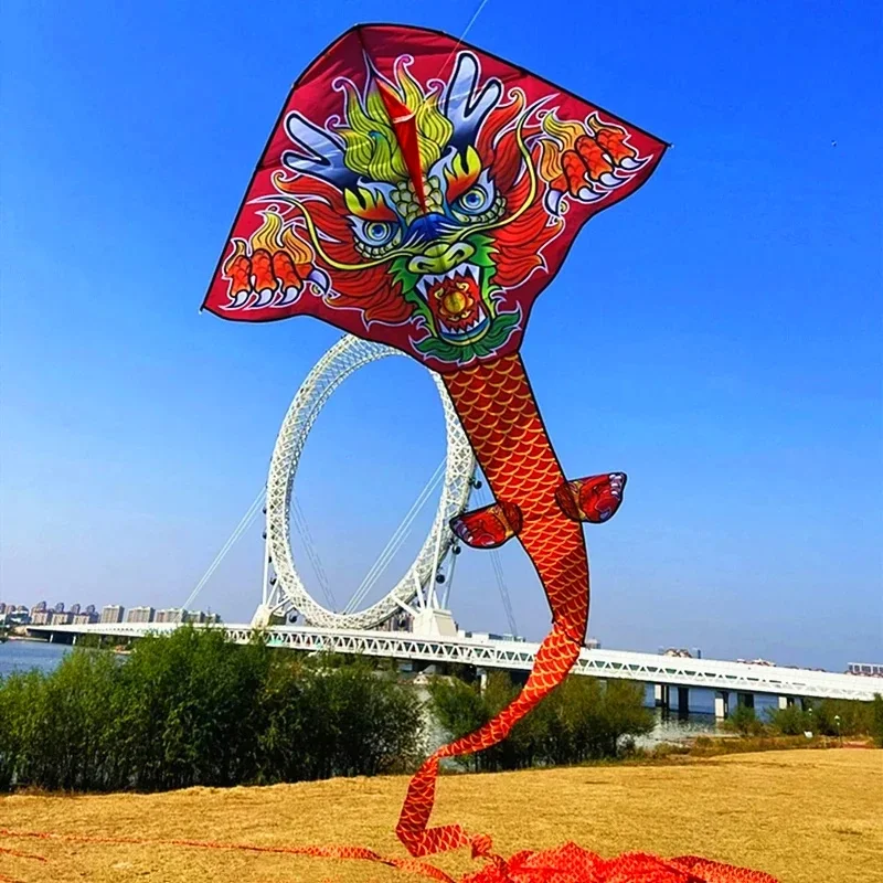 

free shipping 100m chinese dragon kite flying handle line adult kite large kite colorful flying kites programmable toys windsock