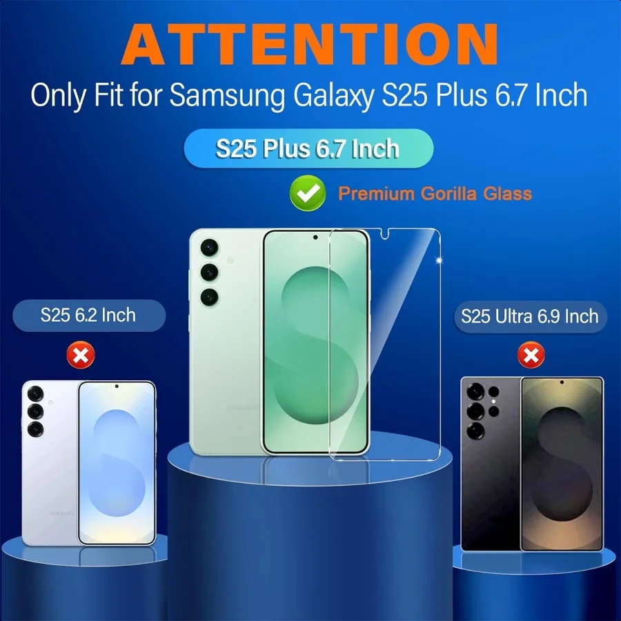 3 عبوات من واقي الشاشة الزجاجي لهاتف Samsung Galaxy S25 Plus [6.7 بوصة] + 3 عبوات من واقي عدسة الكاميرا 9H من الزجاج المقسى
