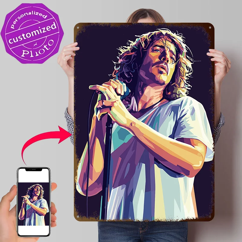 Chris Cornell Pop Art Portrait Poster Retro 3D Printed Metal Signs Customized Wall Hanging Gift for Vintage Home Decor Items