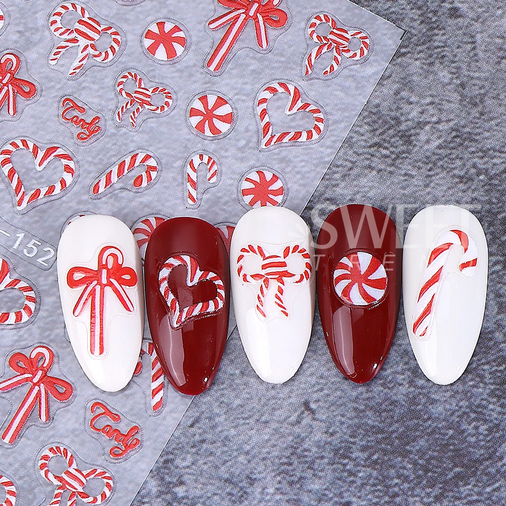 5D تنقش الأحمر كاندي مسمار ملصق الحب القلب القوس مسمار الفن لاصقة تزيين الشارات عيد الميلاد الشتاء DIY بها بنفسك مانيكير مستلزمات الأظافر #3