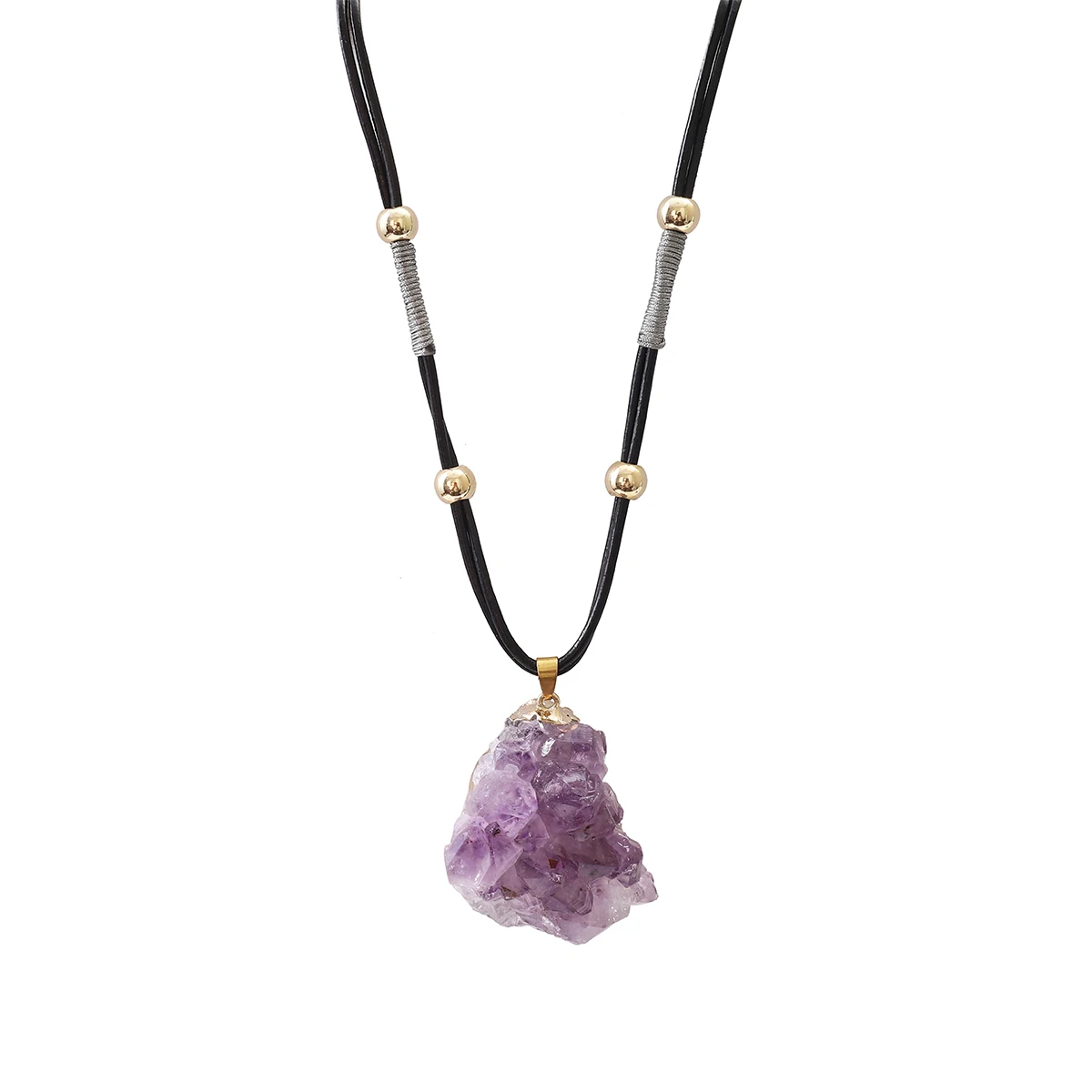 

High-quality Irregular Natural Amethyst Pendant Necklace Handmade Woven Fashionable Accessory Suitable for Various Occasions