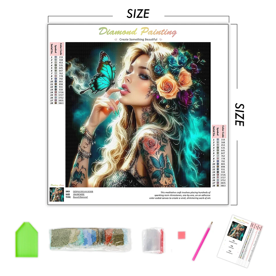 GATYZTORY 5D DIY Diamond Painting Complete Kit Butterfly Woman Full Square/Round Drill Diamonds For Picture Crafts Stitch Kits