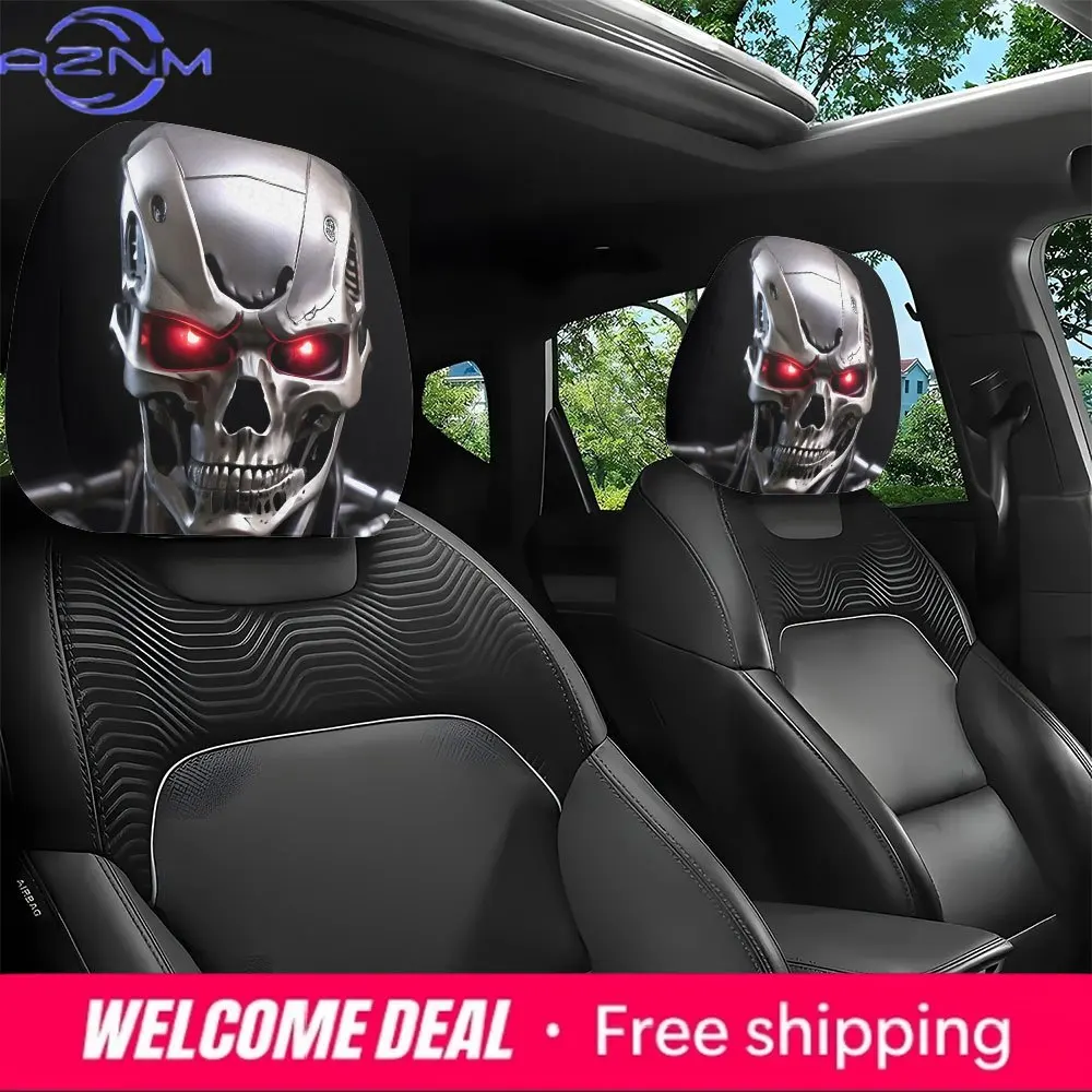Cool Robot Pattern Car Headrest Covers, High-Definition 3D Printed Seat Protectors, Easy Install Washable Vehicle Interior Decor