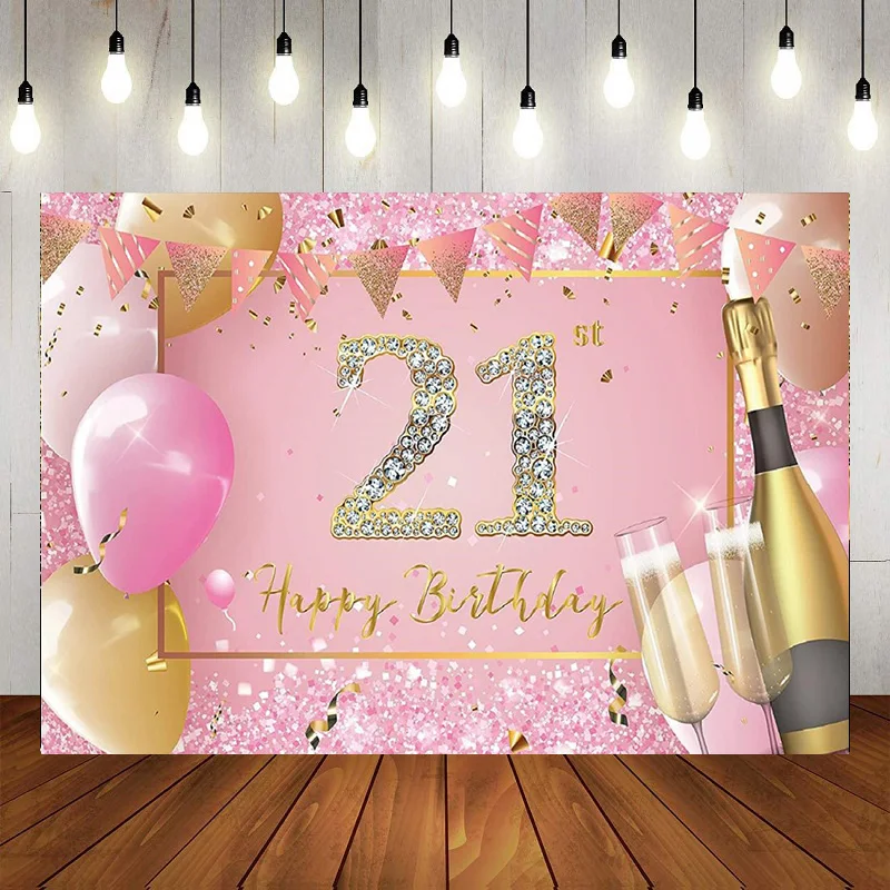 Alles Gute zum 21. Geburtstag Party lila Fotografie Hintergrund Dekorationen Hintergrund Dekor liefert Banner Poster Ballon Geschenk Liebhaber