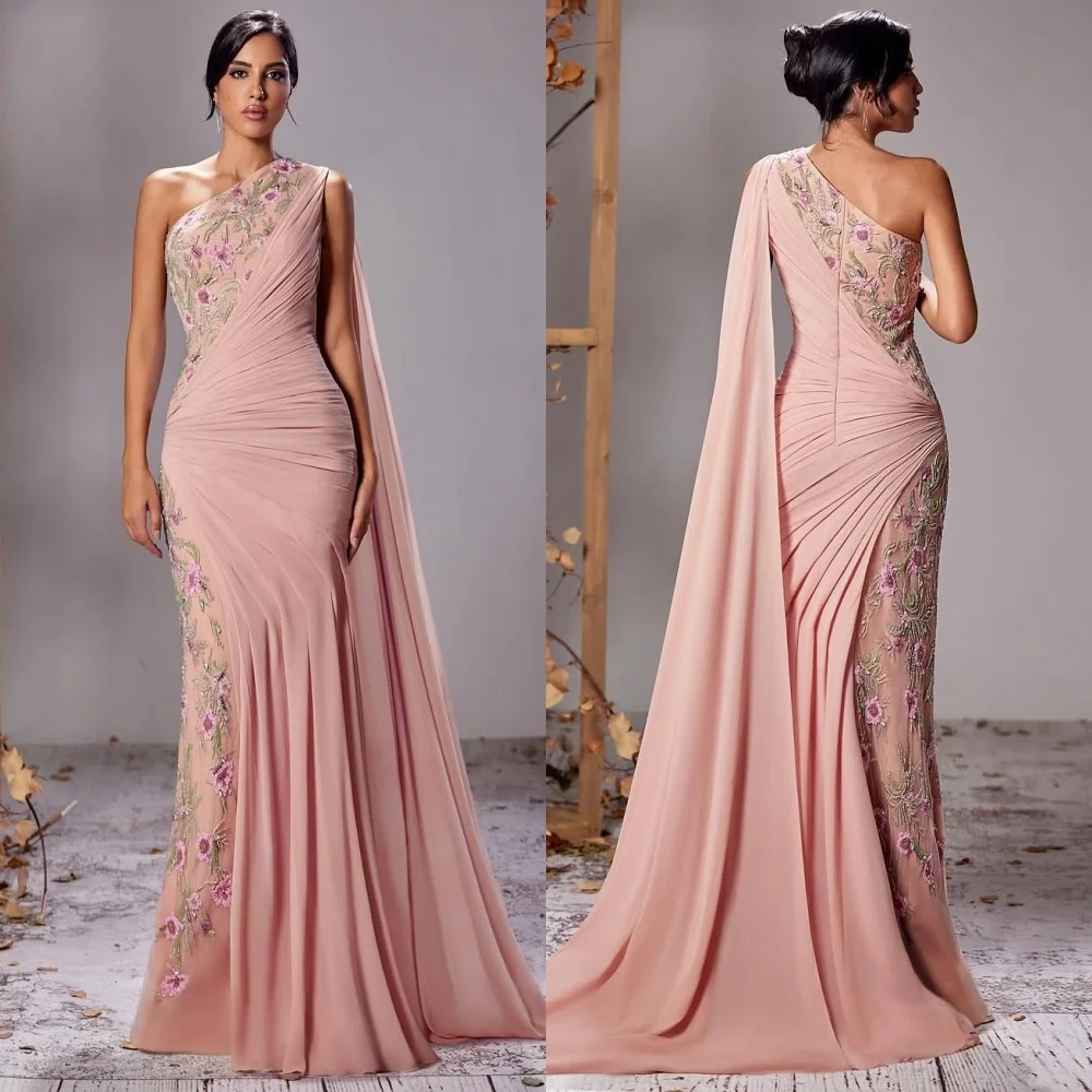 

Индивидуальные пасторальные унисекс шифоновые цветочные плиссированные длинные платья на одно плечо, простые платья на заказ