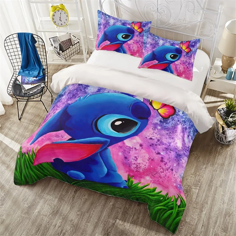 Stitch Anime Cartoon Bedding Set 3D Printed Bed Set with 1 Duvet Cover and 2 Pillow Cases for Kids Boys Girls Teens Room Decor