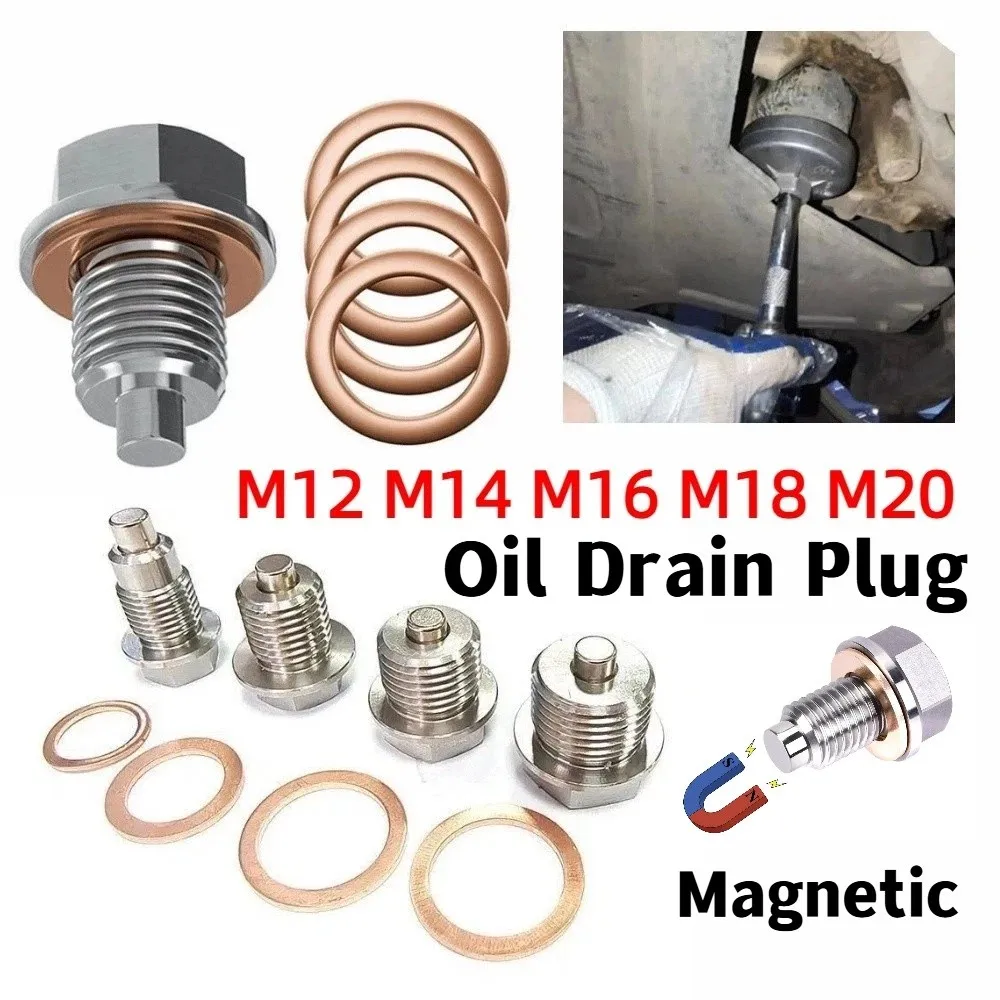 

M12 M14 M16 M18 M20 Magnetic Oil Drain Plug Magnetic Stainless Steel Sump Drain Nut Bolt Screw Nut Bolt 5Pcs Copper Gasket