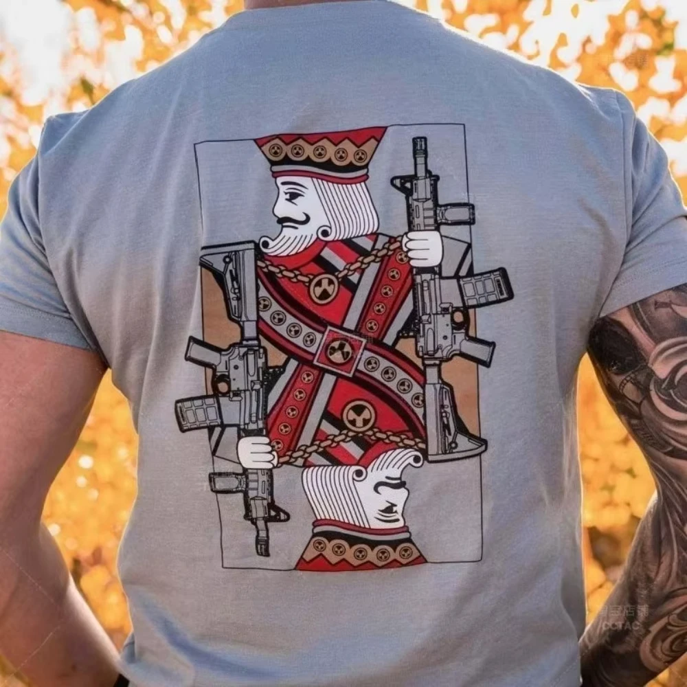 2026 Summer Fashion New Tactical King T-shirt Men's Combat Short Sleeves Moisture Wicking Military Training Top Large Size