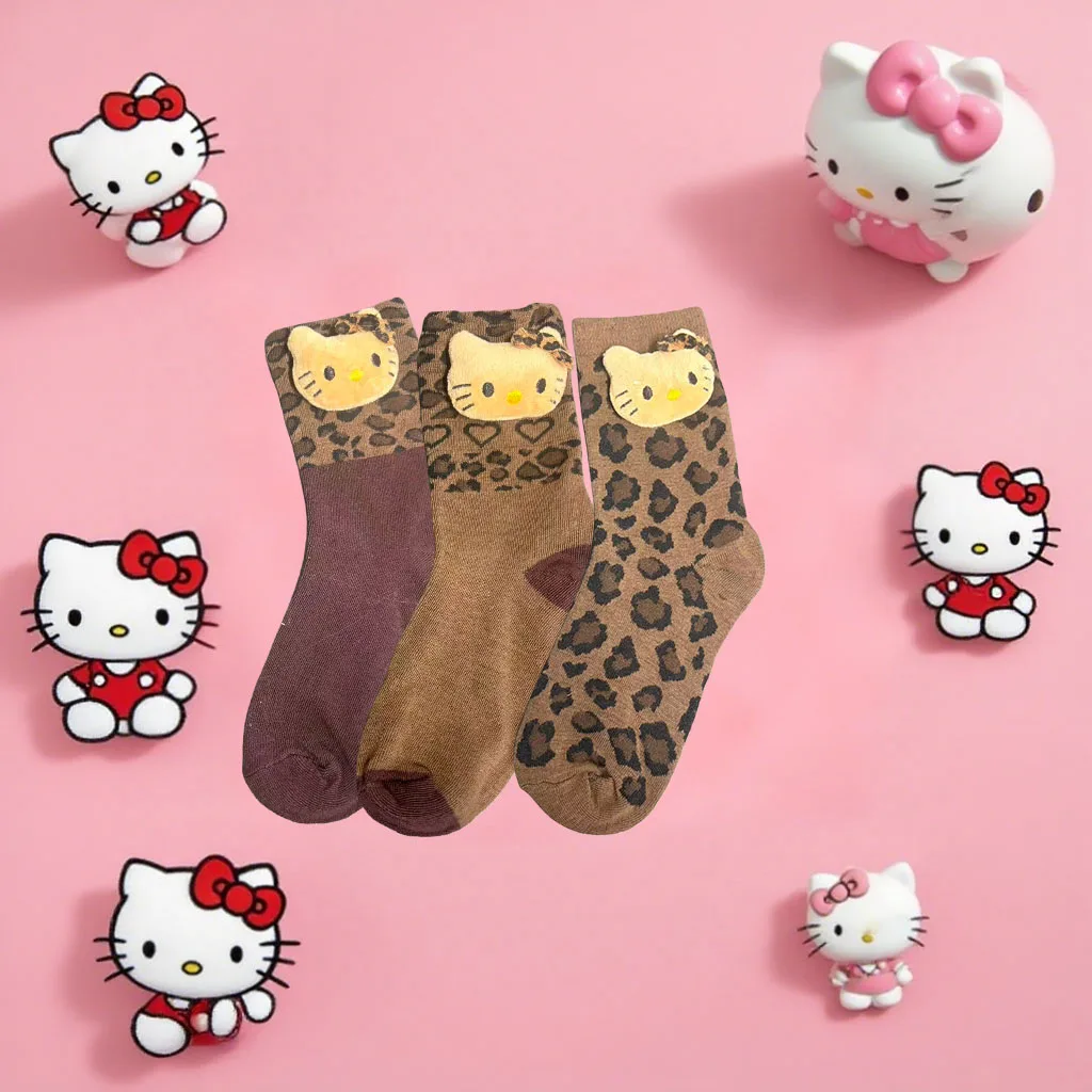 

1/3 Pairs Sanrio Hello Kitty 3D Cat Head Cartoon Anime Cute Cosplay Mid-Calf Socks for Women