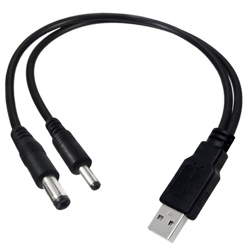 Câble d'alimentation USB mâle vers DC, 2 en 1, USB2.0, 3.5x1.35mm, 5.5x2.1mm, 0.3m