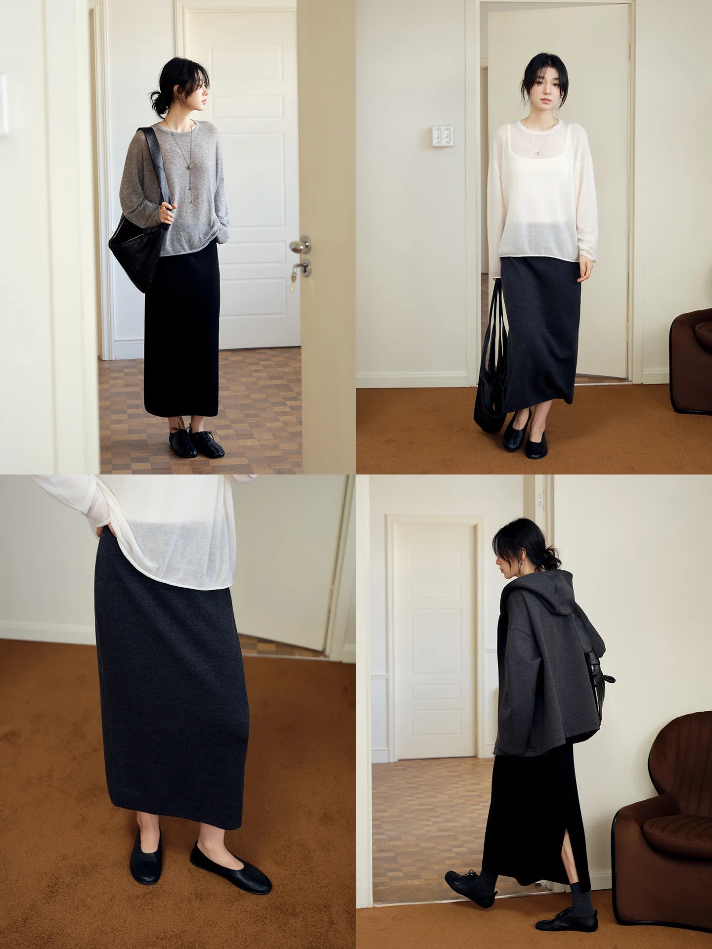 Slimming Effect Knitted Half Skirt with Elastic Waist And Back Split 100% Wool Straight Cut Ladies Fashion Autumn Wear