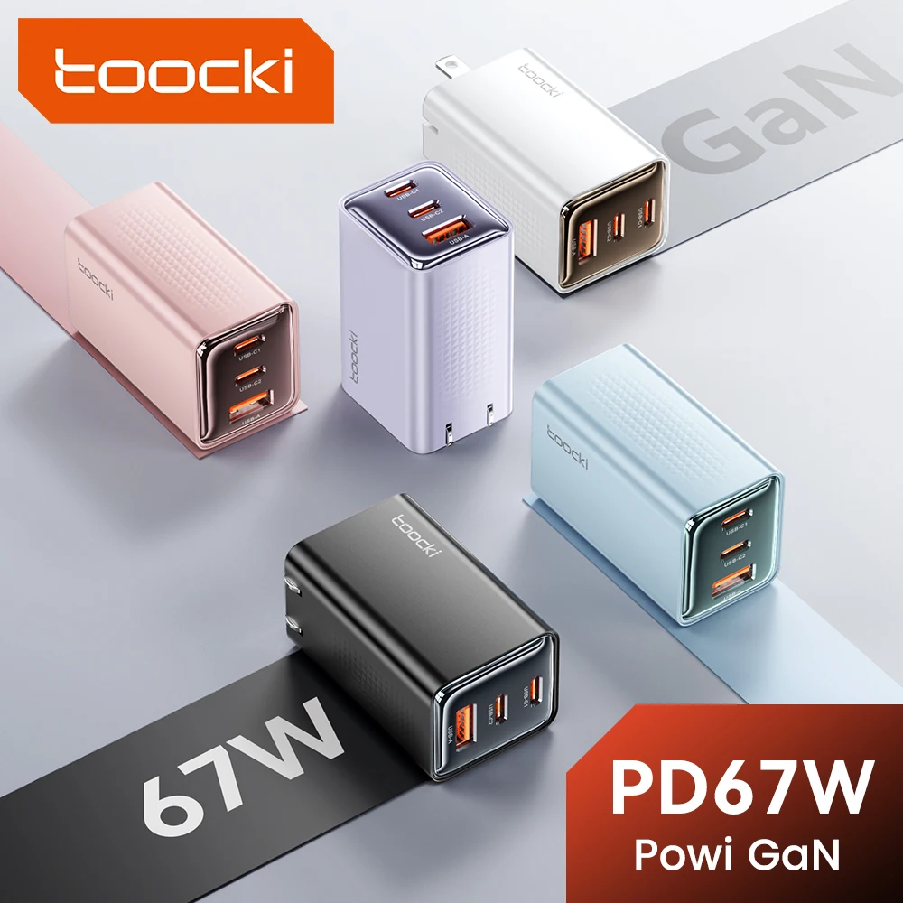 Toocki Powi GaN USB Charger PD 67W Type C Fast Charging Charger For iPhone 16 15 Pro Max Xiaomi 13 12 Samsung S23 S24 Macbook