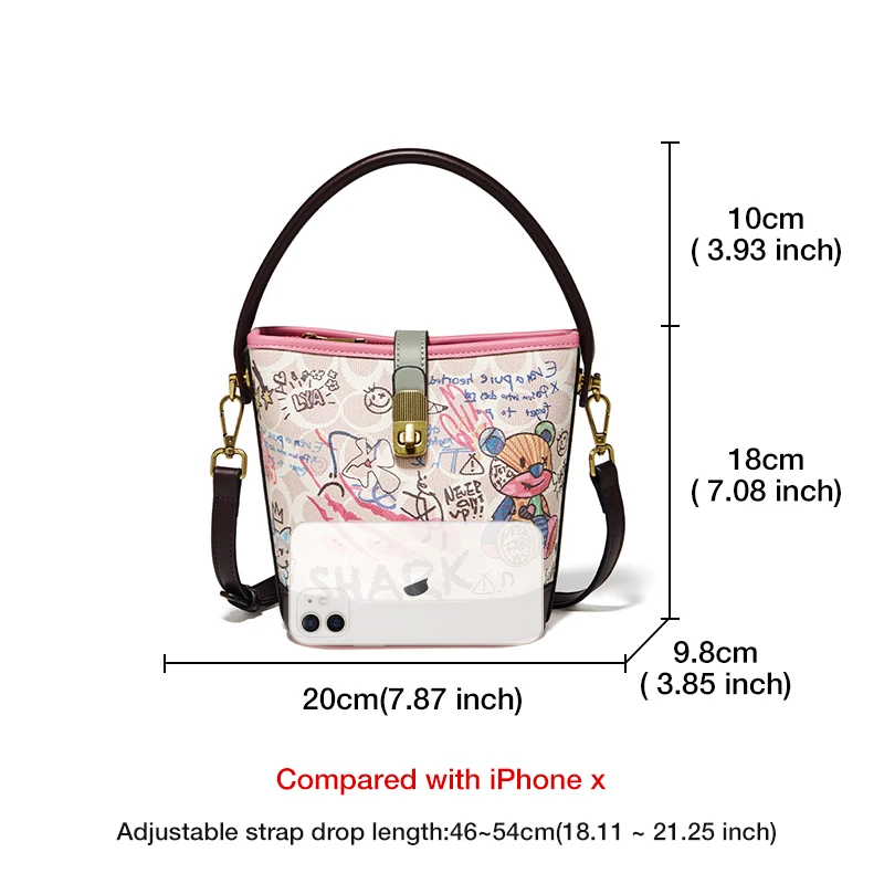 Foxer-PU Couro Elegante Bolsa de Namoro para Mulheres, Premium Commuter, Messenger Shoulder Bag, Lady Office, Impressões Balde, Bolsas Crossbody