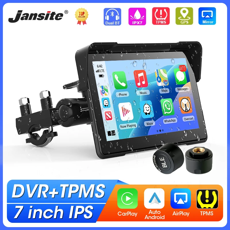 Jansite GPS Moto 7" 2K CarPlay Android Auto IPX7
