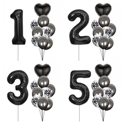 10pcs 32inch Black Number Heart Foil Balloons 1st Birthday Party Decorations Kids Girl Boy 1 2 3 4 5 6 7 8 9 Year Old Supplies