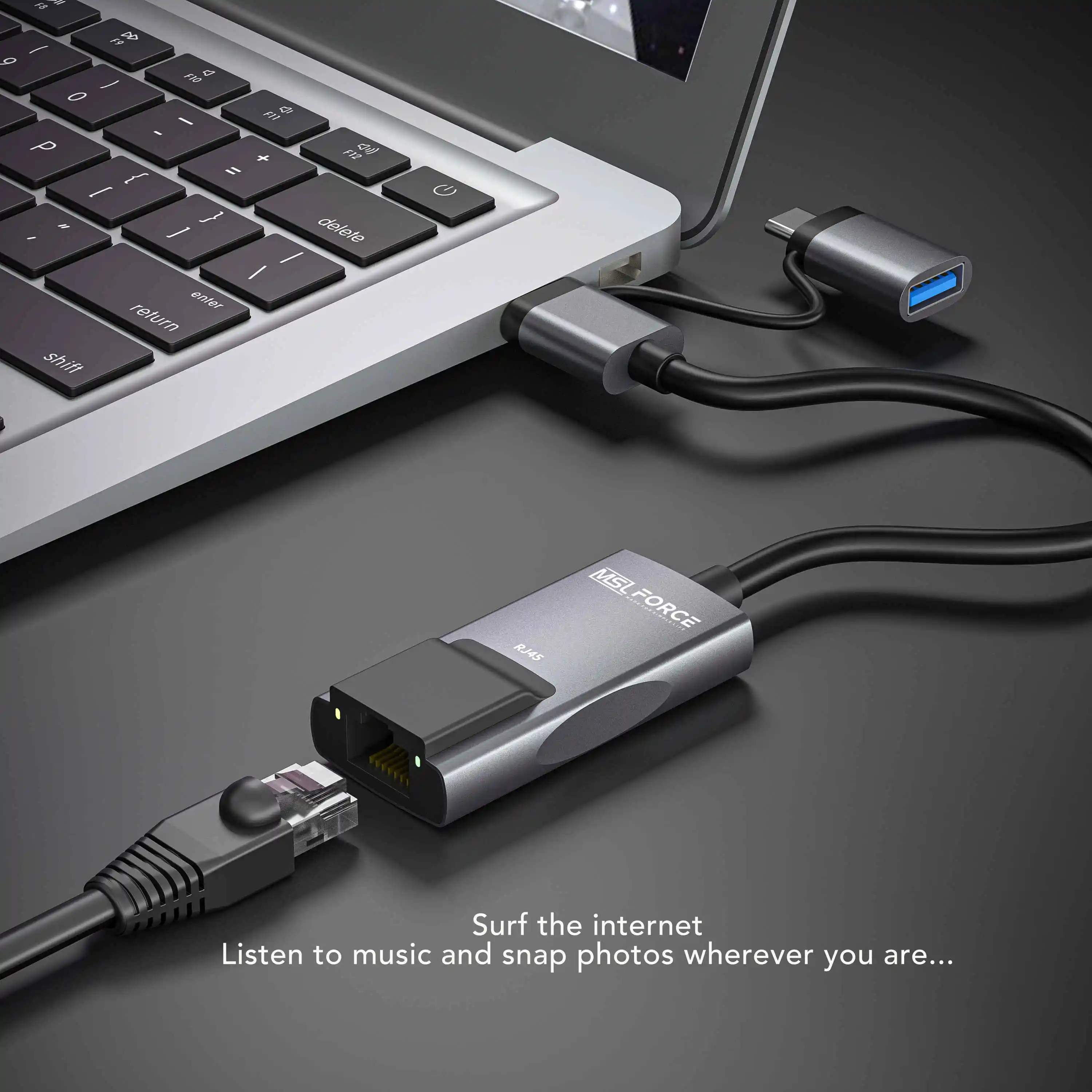 منفذ مزدوج USB نوع C HUB USB 3.0 RJ45 محول إيثرنت لماك بوك اير 2020 M1 لتوسيع المزيد من USB3.0 HUB وشبكة Gigabyte