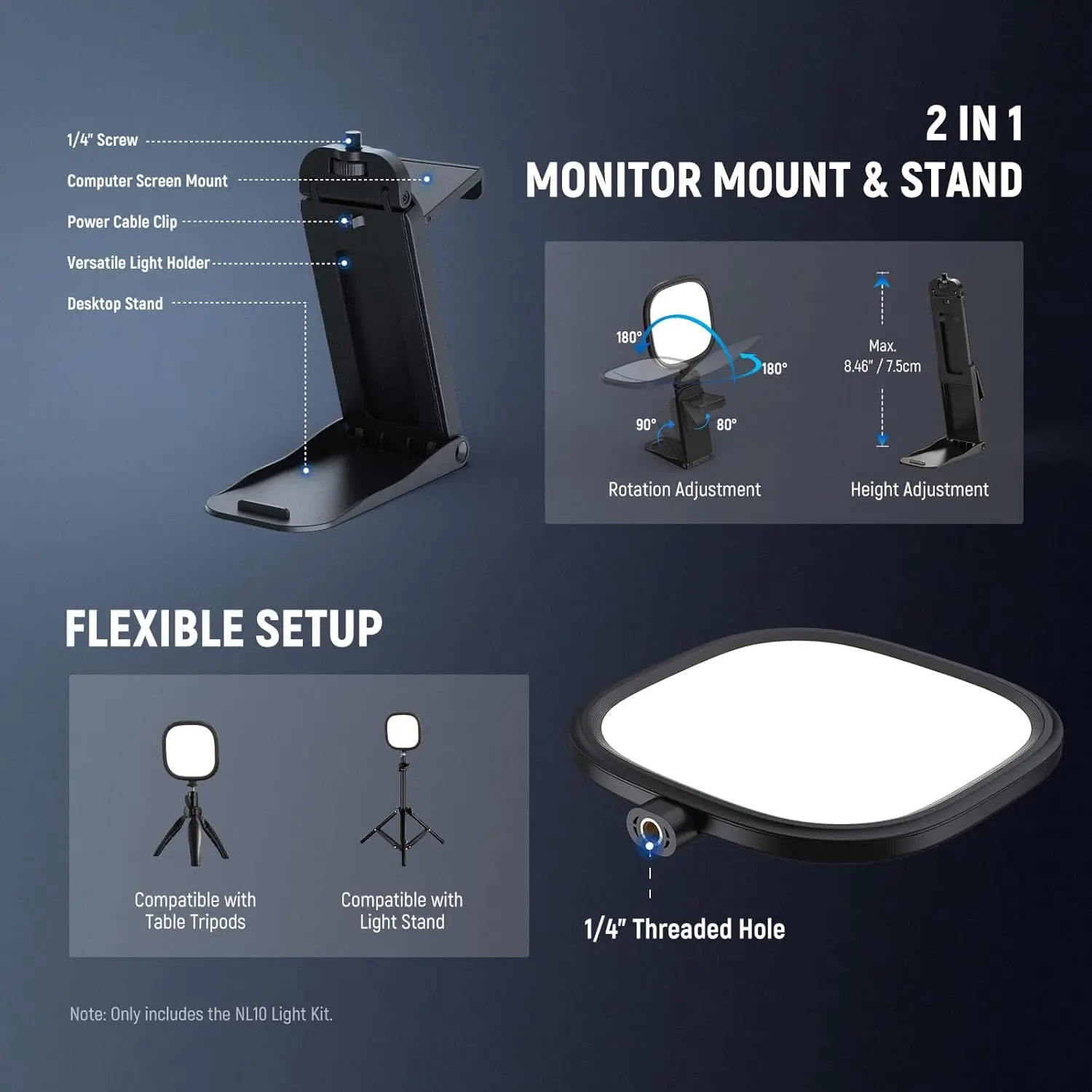 NEEWER Basics 5" 10W Monitor-Lichtleiste mit Ständer, zweifarbiges, randbeleuchtetes USB-LED-Panel, CRI95 Vollbild-Schreibtischlampenbeleuchtung – Detail 7