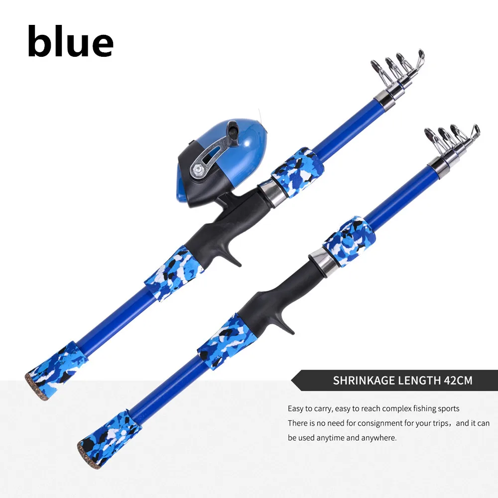 Portable telescopic camouflage children\'s fishing rod with rotating adjustment throwing rod outdoor fishing accessories tools