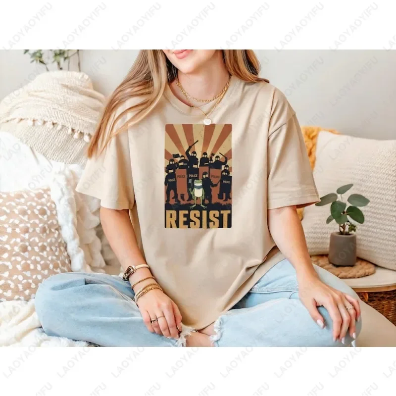 Resist Portland I Stand with Frog Protest Tees All Match Men Women Cotton Clothing Activists Political Statement Outfit Tshirt