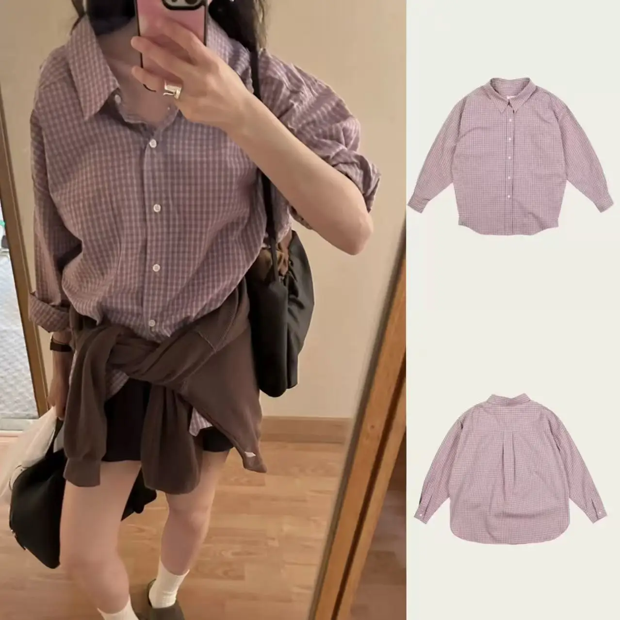 

Ribbonbit Casual Stripe Pattern Long Sve irt Women's Loose Fit Color Blo Collar Casual Sle Autumn Winter Top