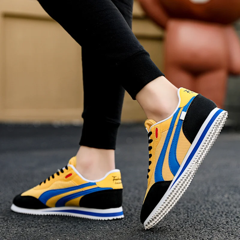 Spring New 2023 Fashion Yellow Low Casual Sneakers Men Comfortable Flats Outdoor Sport Shoes Trainers Mens Sneakers Basket Homme