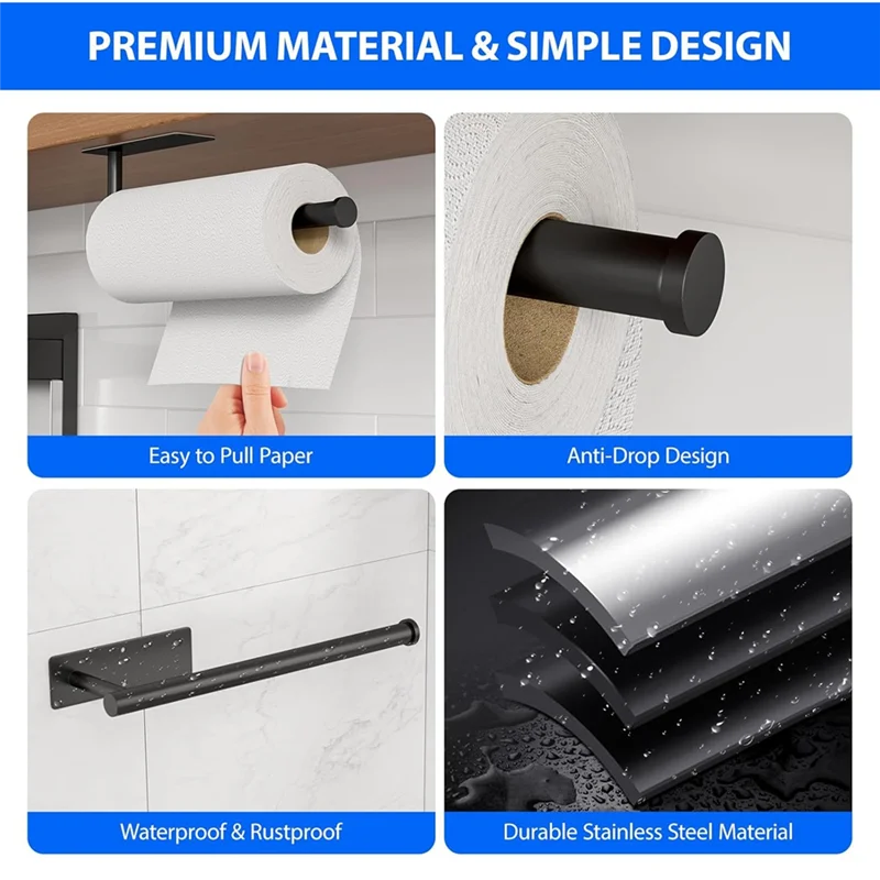 

Держатель для бумажных полотенец под шкафом из нержавеющей стали, самоклеящийся, без сверления, настенный для автофургона, для кухни, дома, черный-B91B