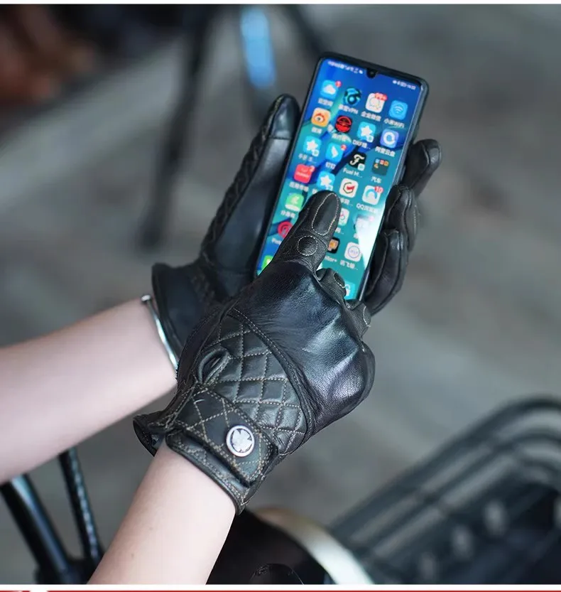Uglybros Retro Leather Motorcycle Riding Gloves Men Breathable Vintage Protective Motorbike Glove Touchscreen