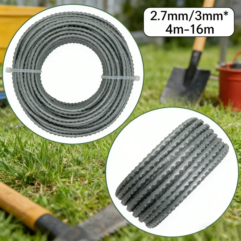 

LUSQI 2.7mm/3mm*4m-16m Square Serrated Beater Cord Nylon Mower Cord For Anti-tangle Brushcutter Mower Head Attachment