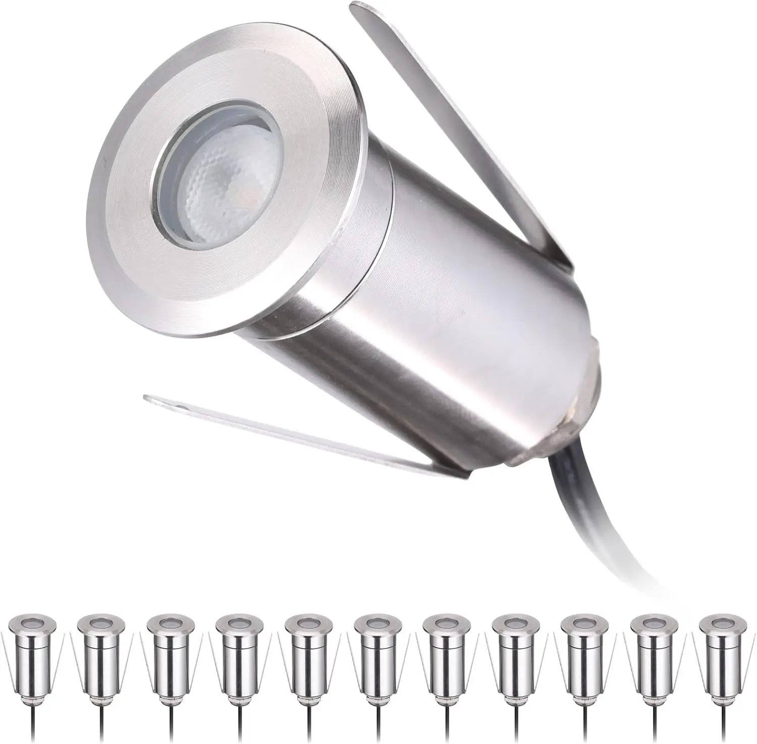 1W 12-Pack Recessed Low Voltage LED Deck Light,12V DC Landscape Step Stair Light, IP67 Waterproof, Stainless Steel Housing,