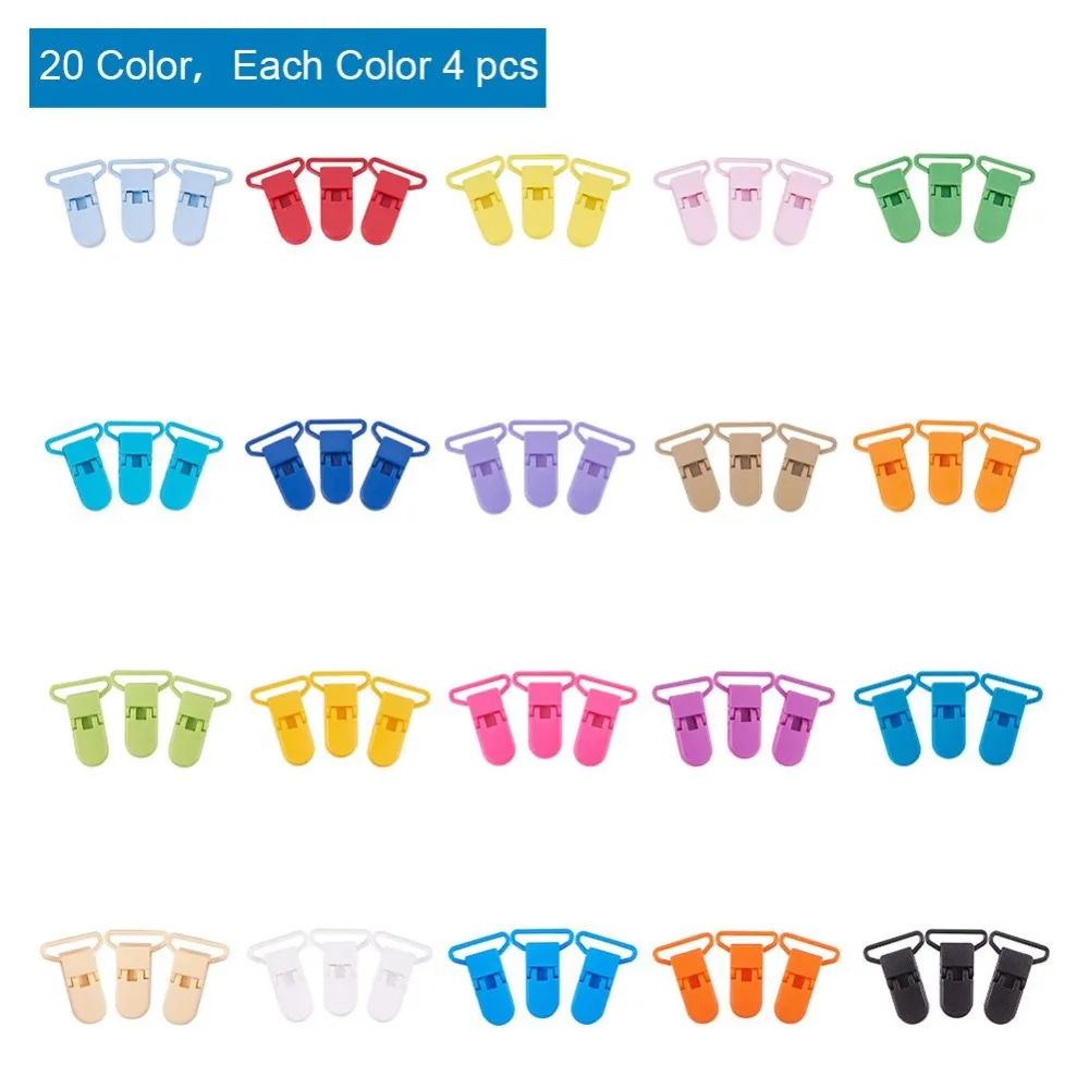80 PCS 20 Color Plastic Pacifier Suspender Clips Holder for Dummy Soothe Teething Ring Leash Bib Snap Holder Clip Snap