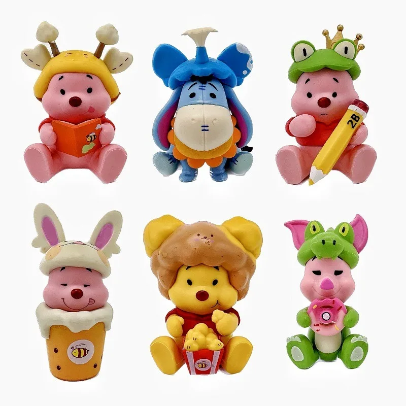 Pop 6 stks/set Disney Anime Winnie De Poeh Iejoor Knorretje Actiefiguren Versie Pvc Desktop Model Decoratie Verjaardagscadeau 9 cm